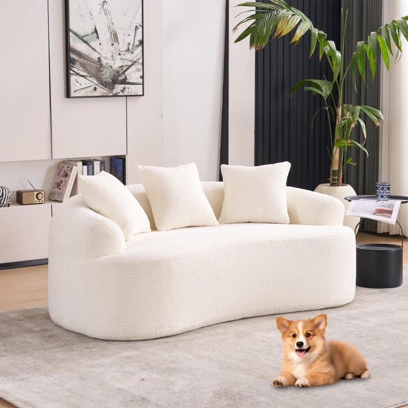 Bej Ahşap Dokulu Şönil Kumaş 3 Yastıklı Montajsız Bohem Koltuk - 166x101 cm - 287814