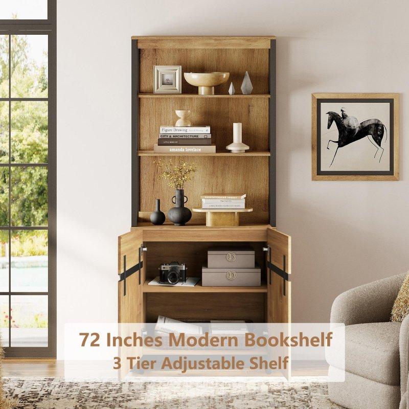 Bej Ahşap Dolaplı ve Ayarlanabilir Raflı Kitaplık - 183 cm - 320377