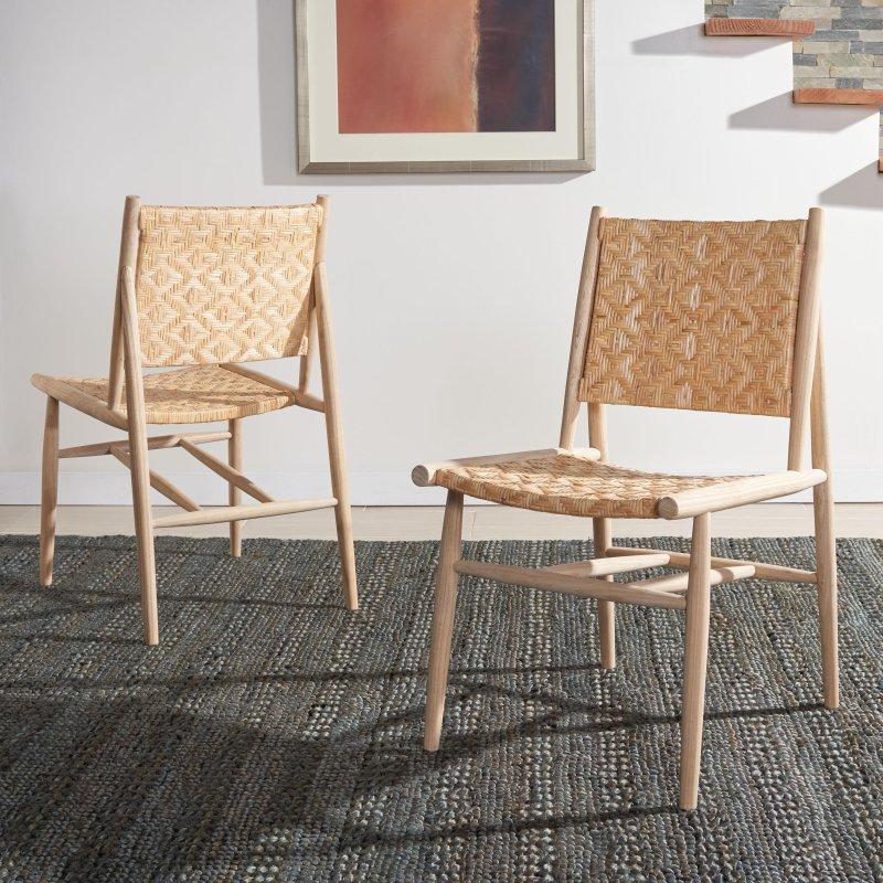 Bej Ahşap İskandinav Tasarım 2li Set Rattan Sandalye - 252929
