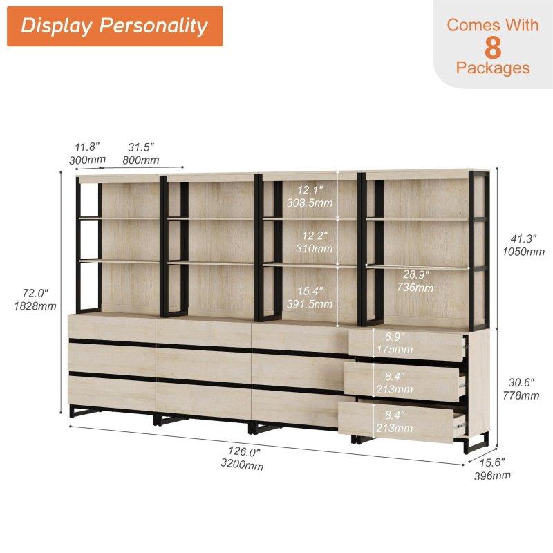 Bej Ahşap Modern Çekmeceli ve Ayarlanabilir Raflı Kitaplık - 183 cm - 314918