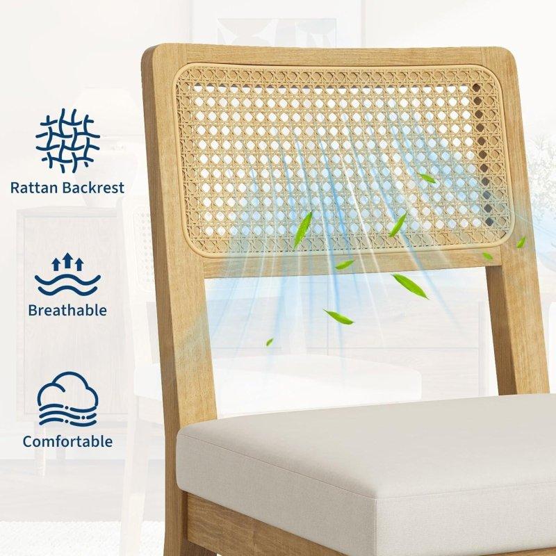 Bej Ahşap Rattan Sırtlı Yemek Sandalyesi 2li Set - 251788