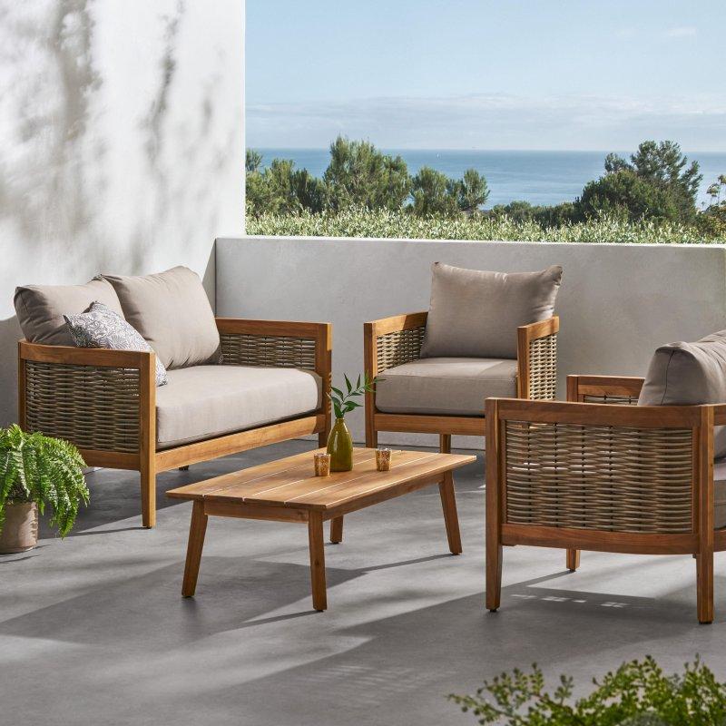 Bej Akasya Ağacı ve Rattan Kavisli 4 Kişilik Bahçe Takımı - 275539
