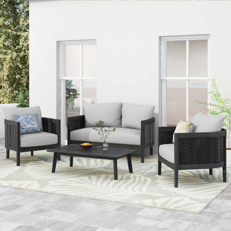 Bej Akasya Ağacı ve Rattan Kavisli 4 Kişilik Bahçe Takımı - 275539