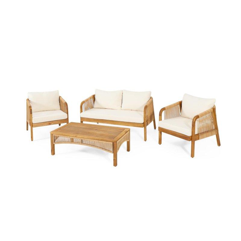 Bej Akasya Ağacı ve Rattan Latalı 4 Kişilik Bahçe Takımı - 276289