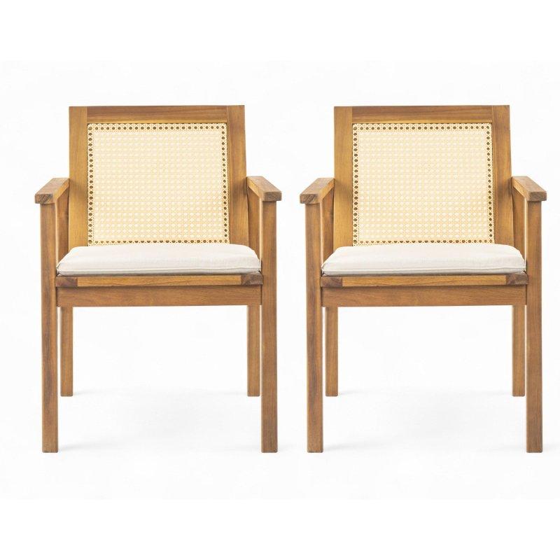 Bej Akasya Ahşap Minderli Suya Dayanıklı 2li Rattan Sandalye Seti - 58x82x63 cm - 252298