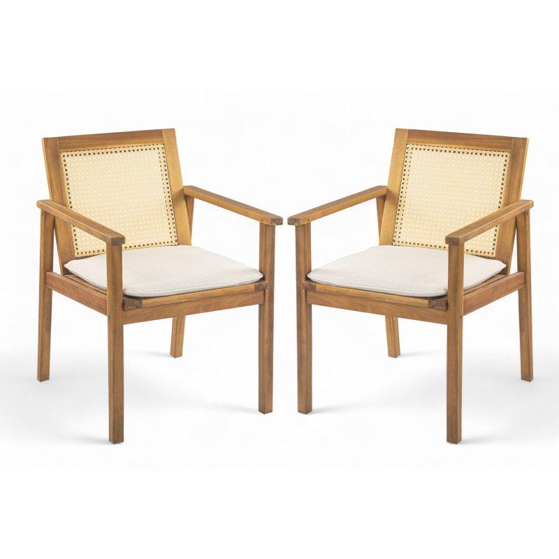 Bej Akasya Ahşap Minderli Suya Dayanıklı 2li Rattan Sandalye Seti - 58x82x63 cm - 252298