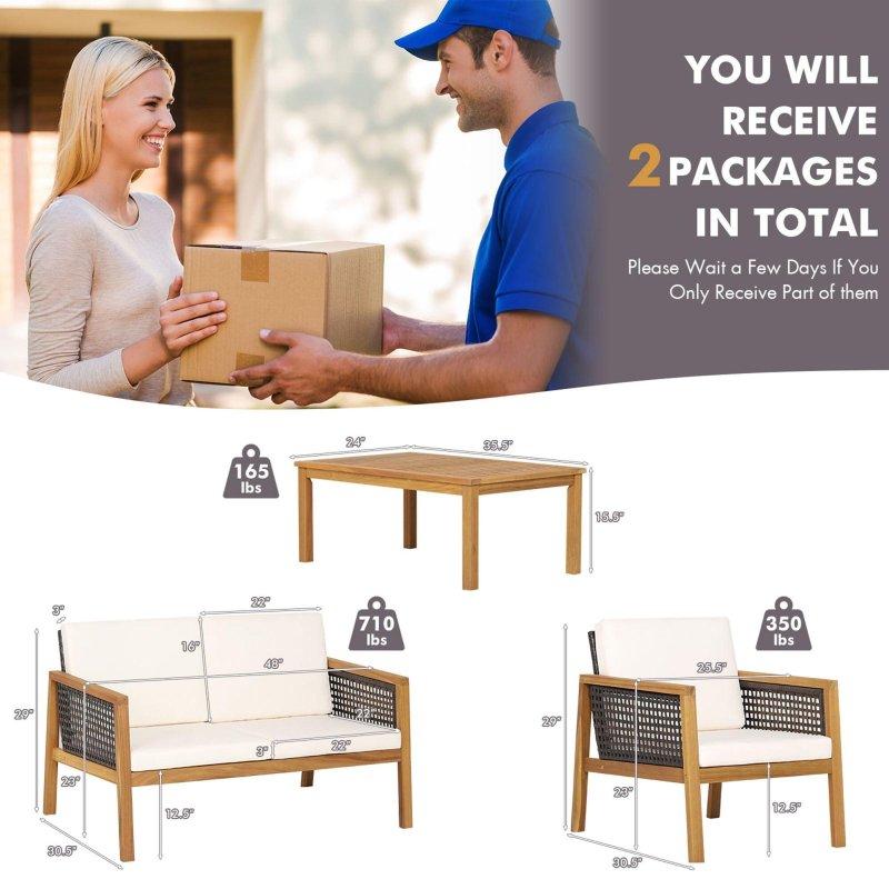 Bej Akasya Ahşap ve Rattan 4 Parça Bahçe Takımı - 271495