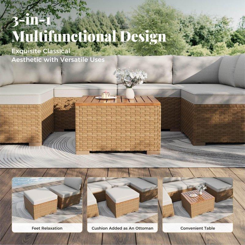 Bej Akasya Ahşap ve Rattan Modüler Minderli Bahçe Takımı - 268528