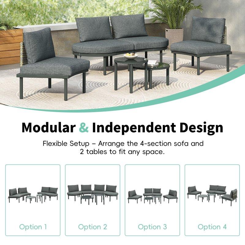 Bej Alüminyum Rattan Yarım Ay Modüler 6 Parça Minderli Bahçe Takımı - 274466
