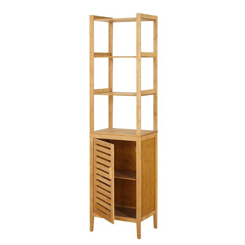 Bej Bambu Ayarlanabilir Raflı Kapaklı Çok Amaçlı Banyo Dolabı - 42x176x37 - 333674