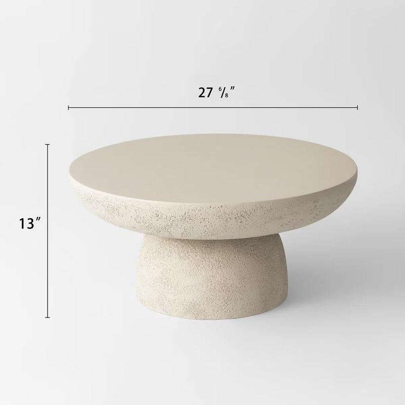 Bej Beton Dokulu Kaide Ayaklı El Yapımı Yuvarlak Orta Sehpa - 71 cm - 243109