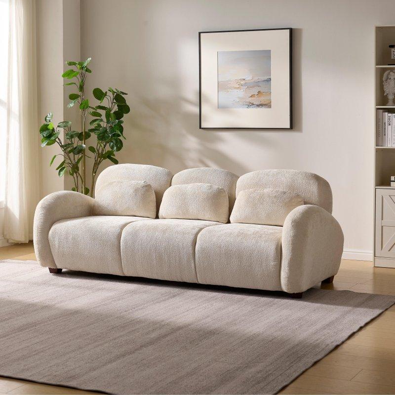 Bej Bukle Kumaş 3 Yastıklı 3 Kişilik Bohem Koltuk - 199 cm - 286806
