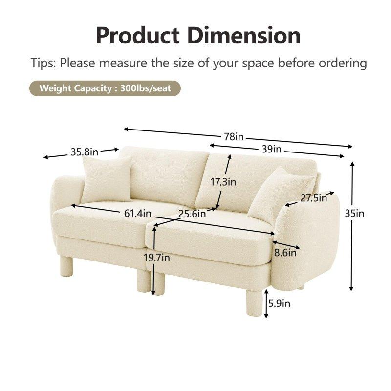 Bej Bukle Kumaş Ahşap İskeletli Kavisli Kolçaklı 2 Kişilik Bohem Koltuk - 156x91x89 cm - 289069