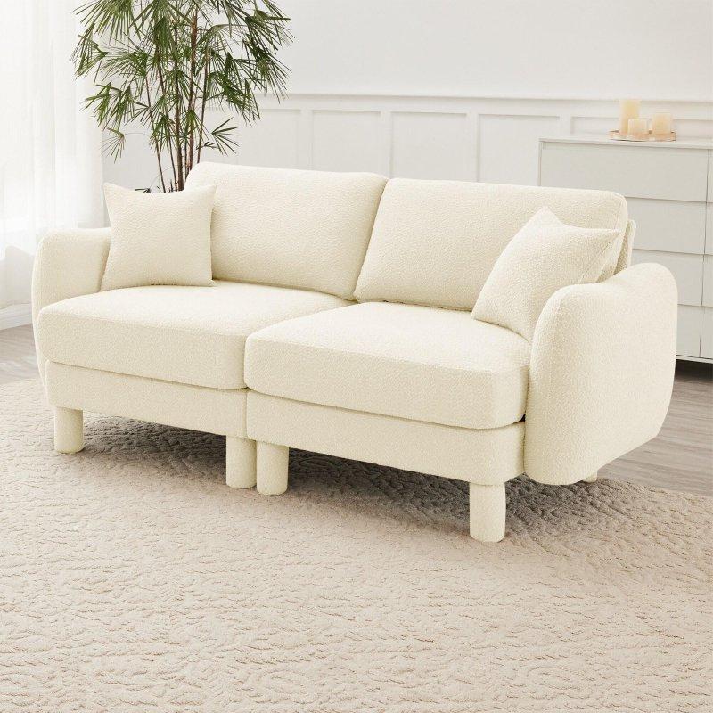 Bej Bukle Kumaş Ahşap İskeletli Kavisli Kolçaklı 2 Kişilik Bohem Koltuk - 156x91x89 cm - 289069