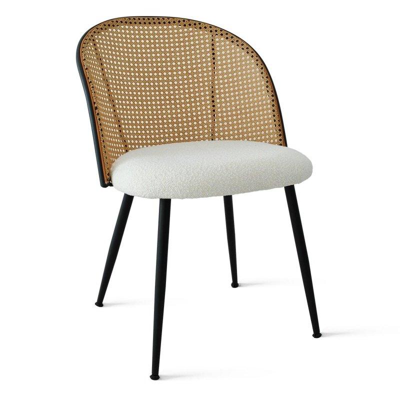 Bej Bukle Kumaş Döşemeli Siyah Metal Ayaklı 4lü Set Rattan Sandalye - 252157