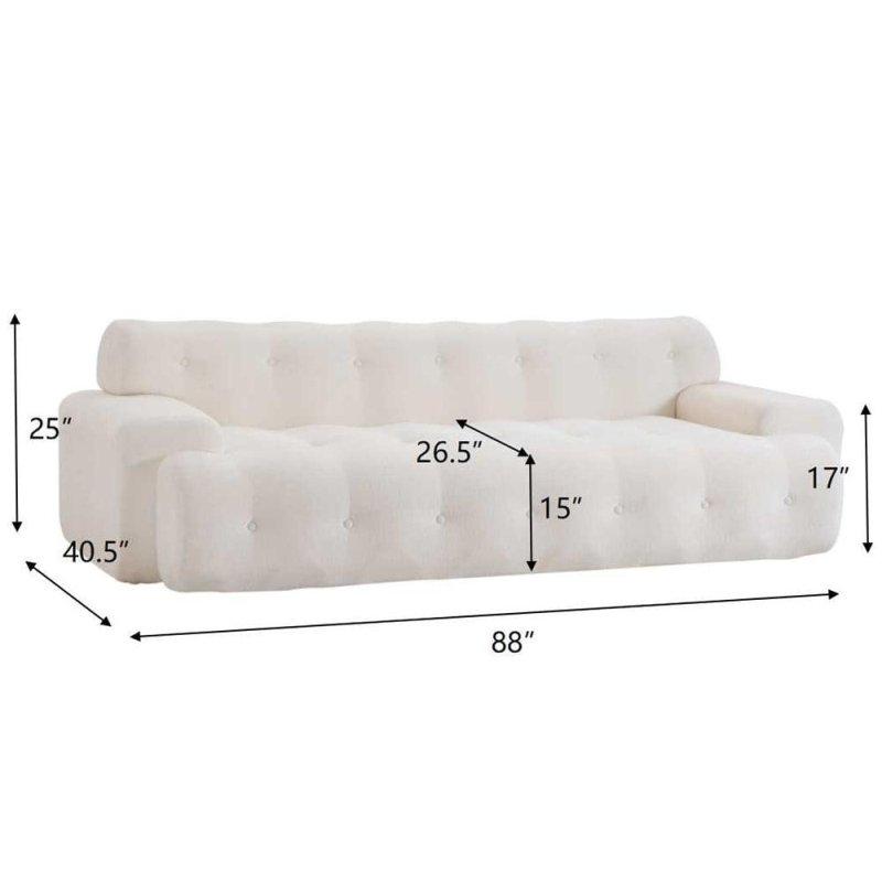 Bej Bukle Kumaş Düğme Detaylı 3 Kişilik Bohem Koltuk - 224x103x64 cm - 285598