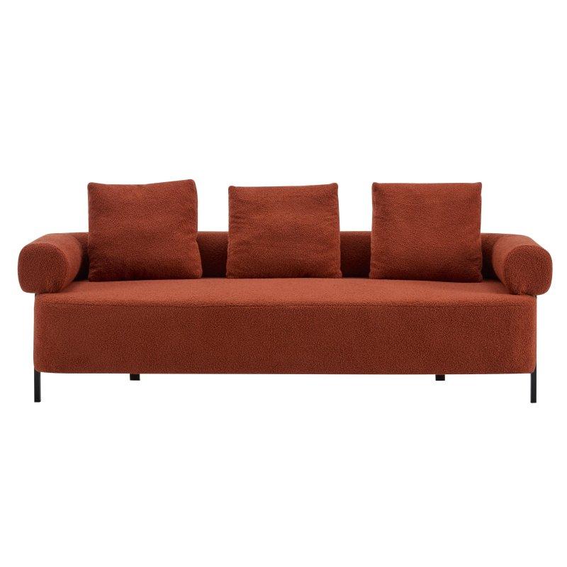 Bej Bukle Kumaş Kıvrımlı Kollu 3 Yastıklı 3 Kişilik Bohem Koltuk - 200 cm - 286271