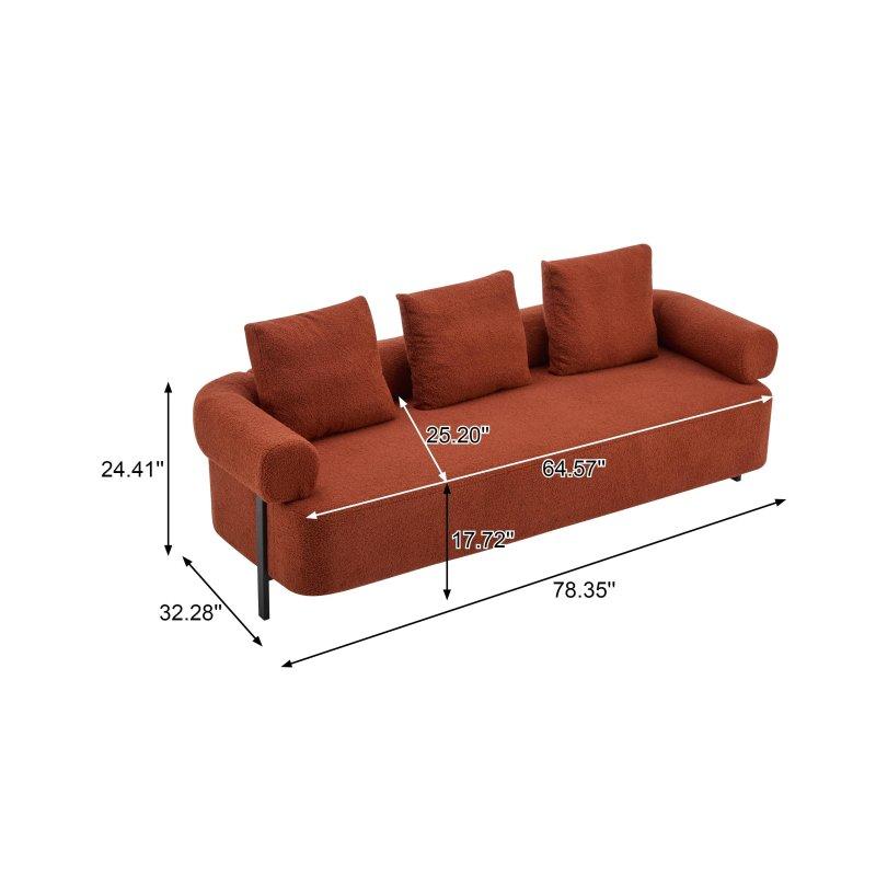 Bej Bukle Kumaş Kıvrımlı Kollu 3 Yastıklı 3 Kişilik Bohem Koltuk - 200 cm - 286271