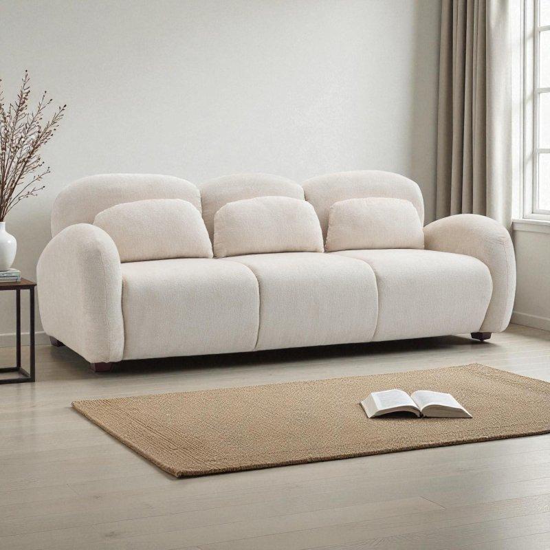 Bej Bukle Kumaş Kıvrımlı Yaprak Tasarımlı 3 Kişilik Bohem Koltuk - 199 cm - 290740