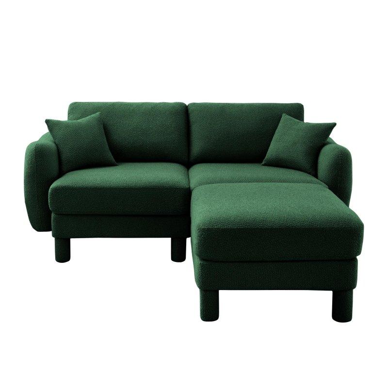 Bej Bukle Kumaş Masif Ahşap İskeletli Puf Dahil Köşe Koltuk - 199 cm - 258273
