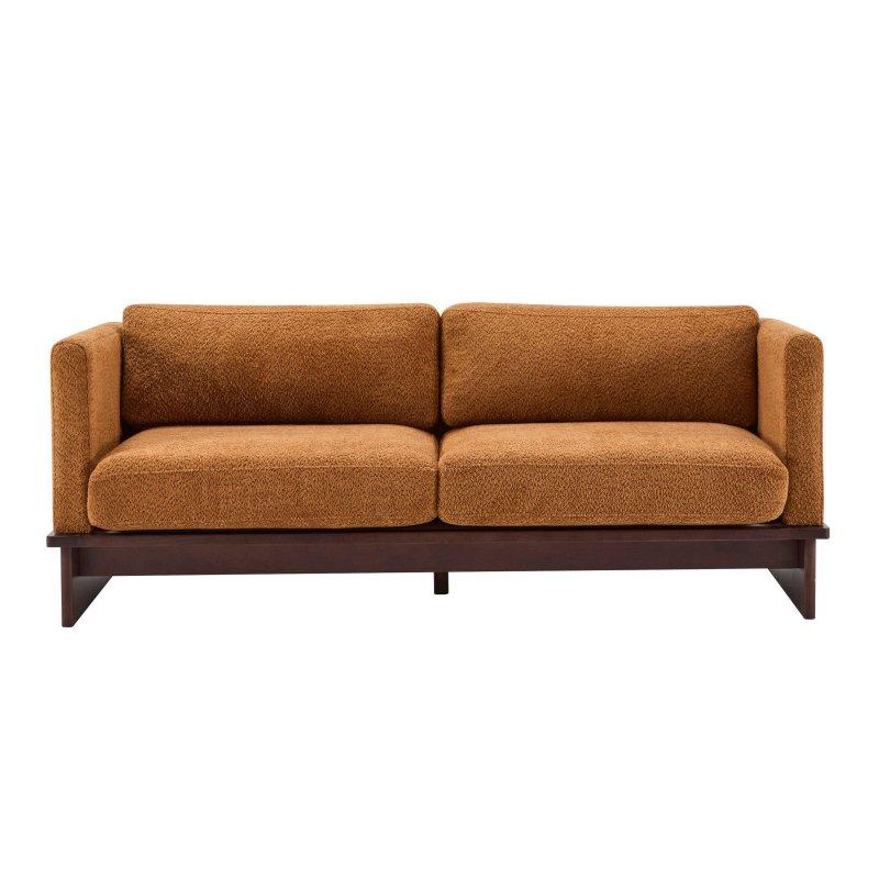 Bej Bukle Kumaş Masif Ahşap Kare Kollu 3 Kişilik Bohem Koltuk - 196 cm - 282967