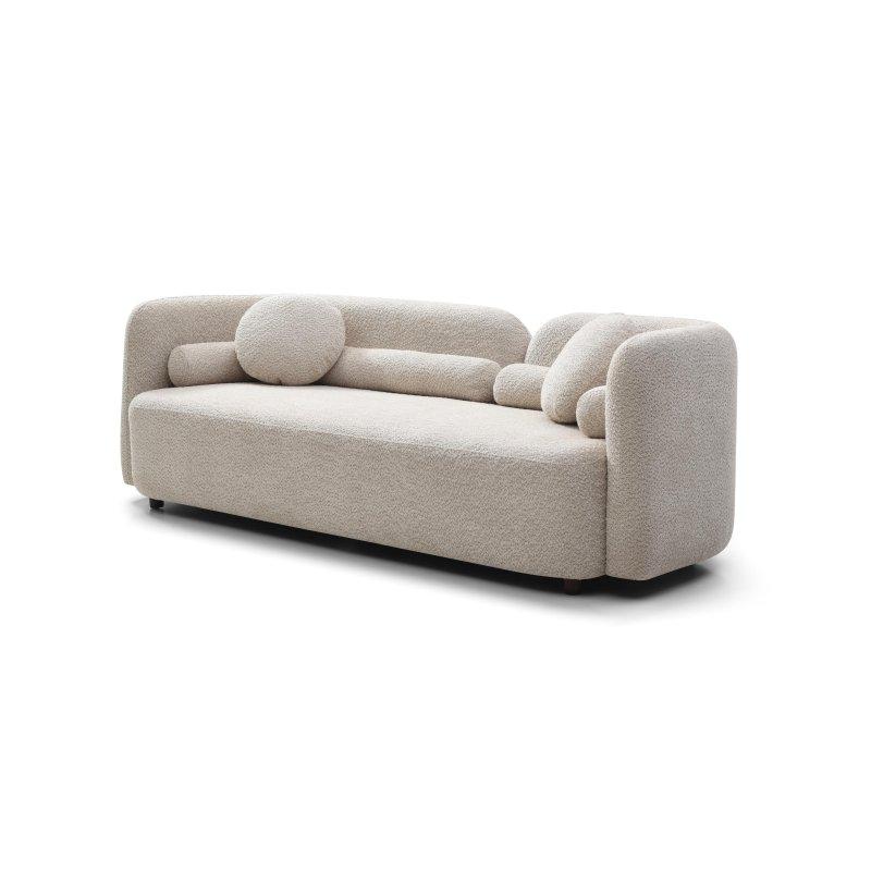 Bej Bukle Kumaş Masif Ahşap Minder Sırtlı 3 Kişilik Bohem Koltuk - 224 cm - 291070