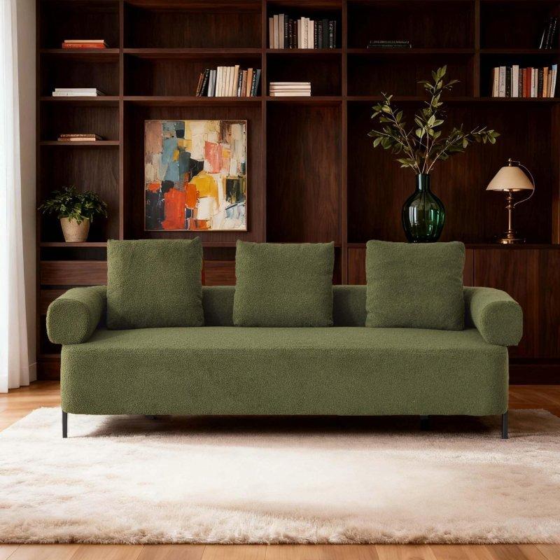 Bej Bukle Kumaş Metal Ayaklı 3 Kırlentli Bohem Koltuk - 199 cm - 286768