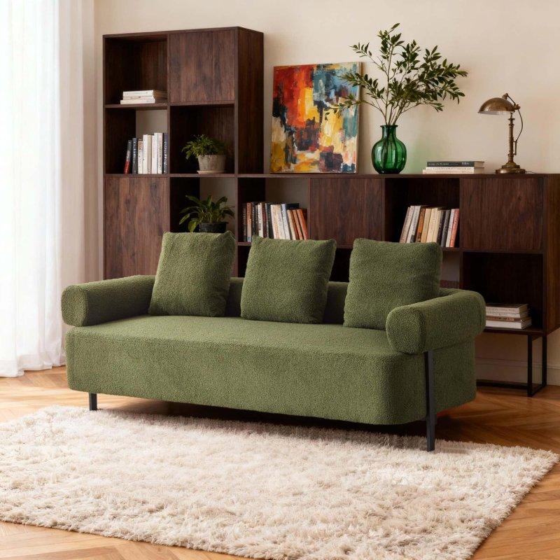 Bej Bukle Kumaş Metal Ayaklı 3 Kırlentli Bohem Koltuk - 199 cm - 286768
