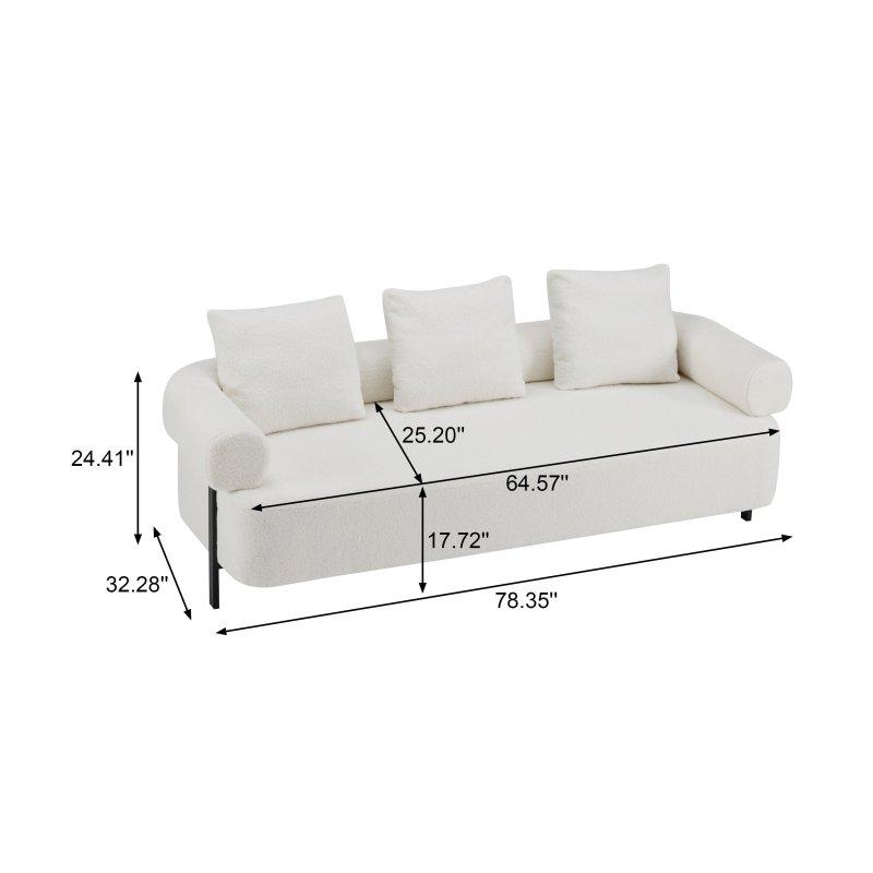 Bej Bukle Kumaş Metal Ayaklı 3 Yastıklı Yuvarlak Kolçaklı Bohem Koltuk - 199 cm - 290240