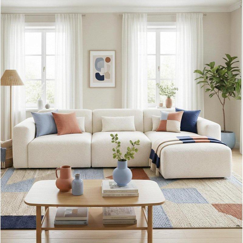 Bej Bukle Kumaş Modüler Şezlonglu Sağ Köşe Koltuk - 299x156 cm - 259233