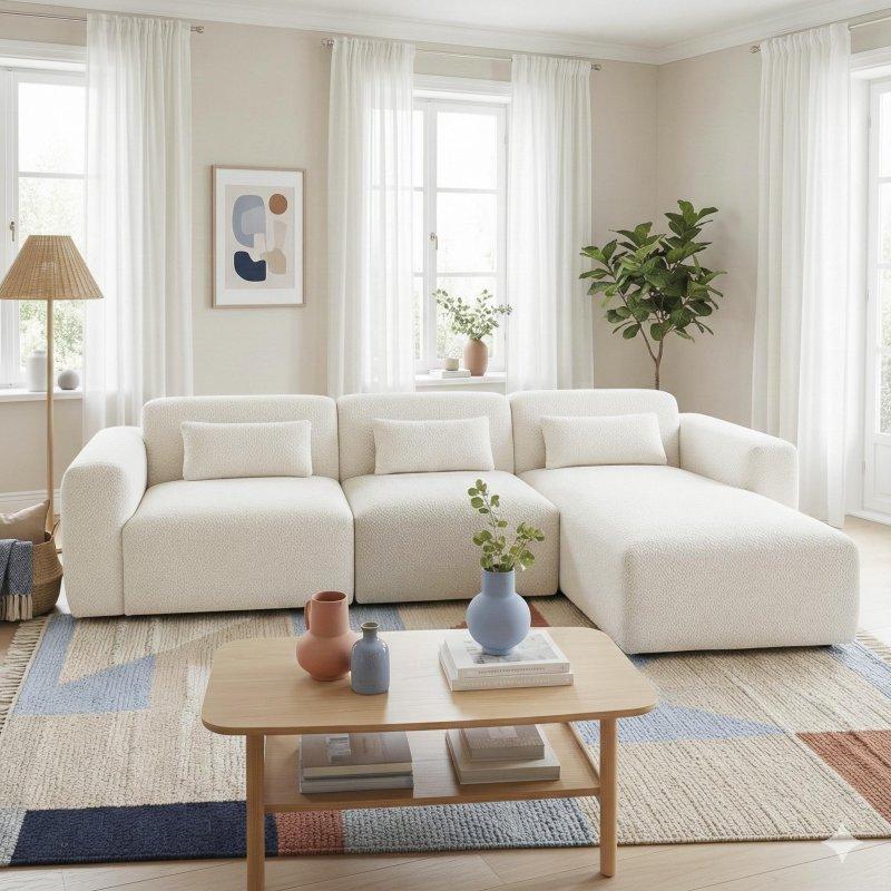 Bej Bukle Kumaş Modüler Şezlonglu Sağ Köşe Koltuk - 299x156 cm - 259233