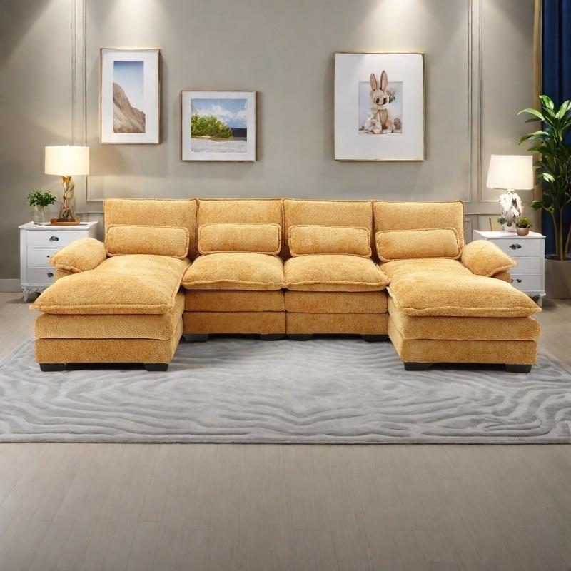 Bej Bukle Kumaş Modüler U Köşe Koltuk Takımı - 282 cm - 257258