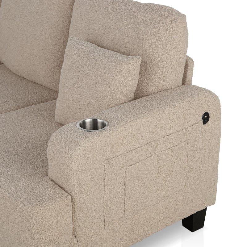 Bej Bukle Kumaş USB Portlu Bardaklıklı Modern Bohem Koltuk - 216 cm - 283851