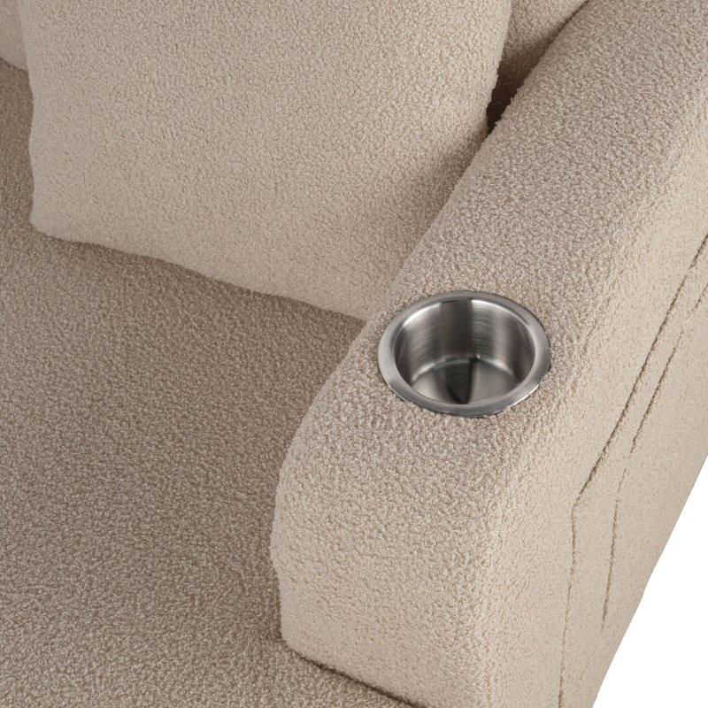 Bej Bukle Kumaş USB Portlu Bardaklıklı Modern Bohem Koltuk - 216 cm - 283851