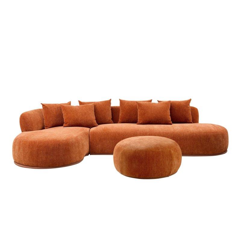 Bej Bukle Kumaş Yataklı ve Puflu Kurulum Gerektirmeyen Köşe Koltuk - 342 cm - 255275
