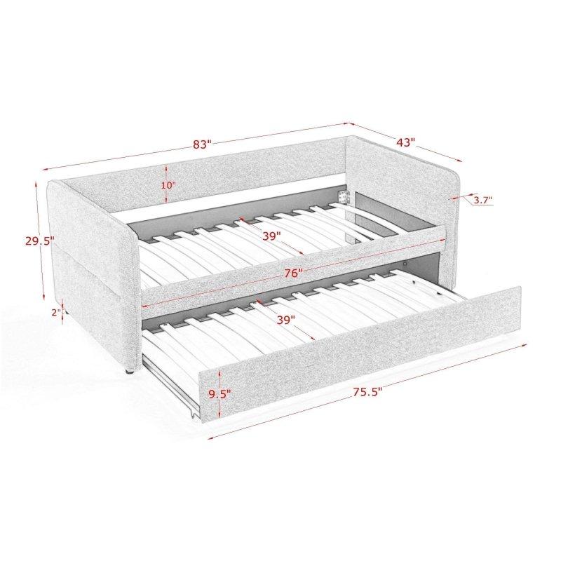 Bej Bukle Kumaş Yavru Yataklı Dikey Çizgili Daybed Karyola - 211x110x75 cm - 330106