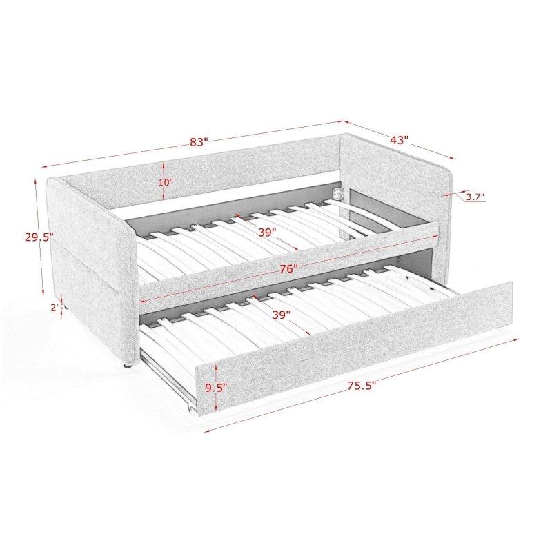 Bej Bukle Kumaş Yavru Yataklı Dikey Çizgili Daybed Karyola - 330232