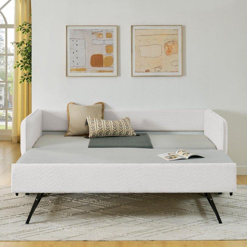 Bej Bukle Kumaş Yavru Yataklı Dikey Çizgili Daybed Karyola - 330232
