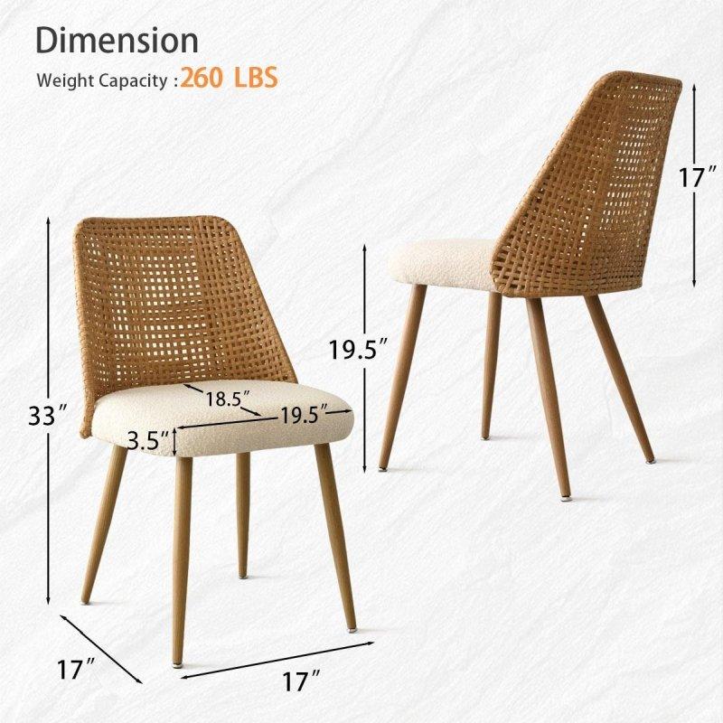 Bej Buklet Kumaş Döşemeli Meşe Görünümlü Metal Ayaklı 2li Set Rattan Sandalye - 253182