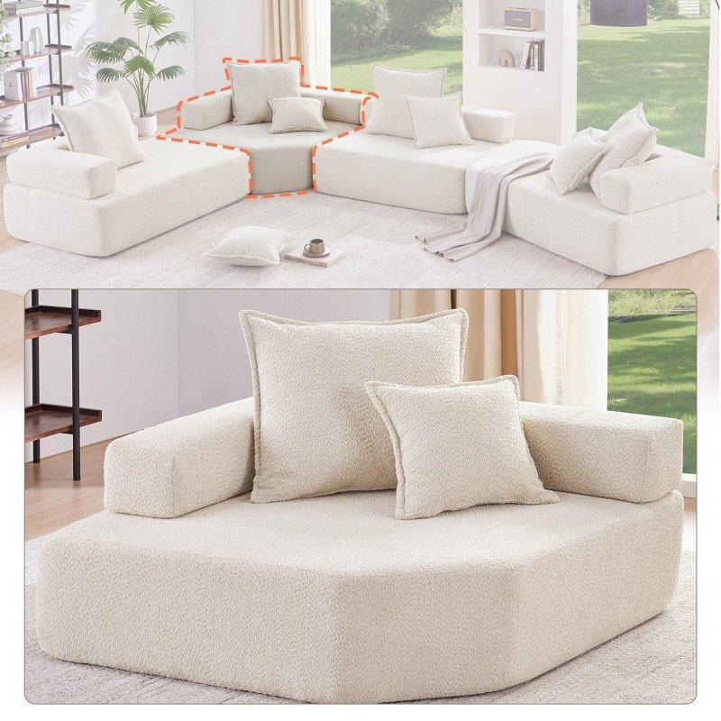 Bej Buklet Kumaş Modüler Çıkarılabilir Minderli Bohem Koltuk - 121x121x63 cm - 285058