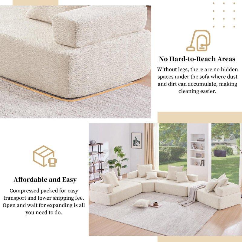 Bej Buklet Kumaş Modüler Çıkarılabilir Minderli Bohem Koltuk - 121x121x63 cm - 285058