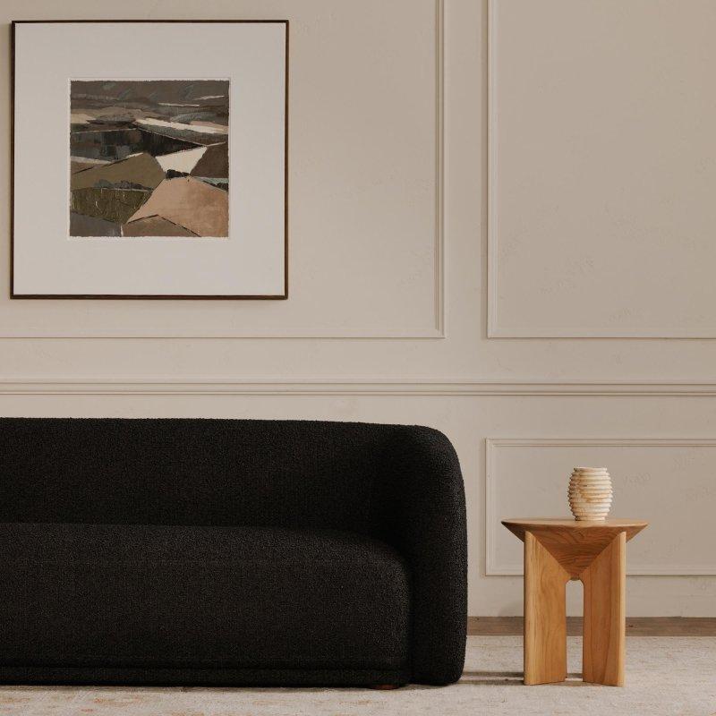 Bej Dokulu Döşemeli Masif Ahşap Bohem Üçlü Koltuk - 229x86x76 cm - 283087