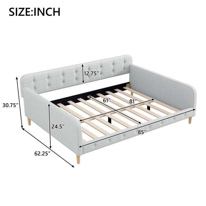 Bej Döşemeli Ahşap Konik Ayaklı Yüzyıl Ortası Modern Daybed Karyola - Queen Boy - 329703