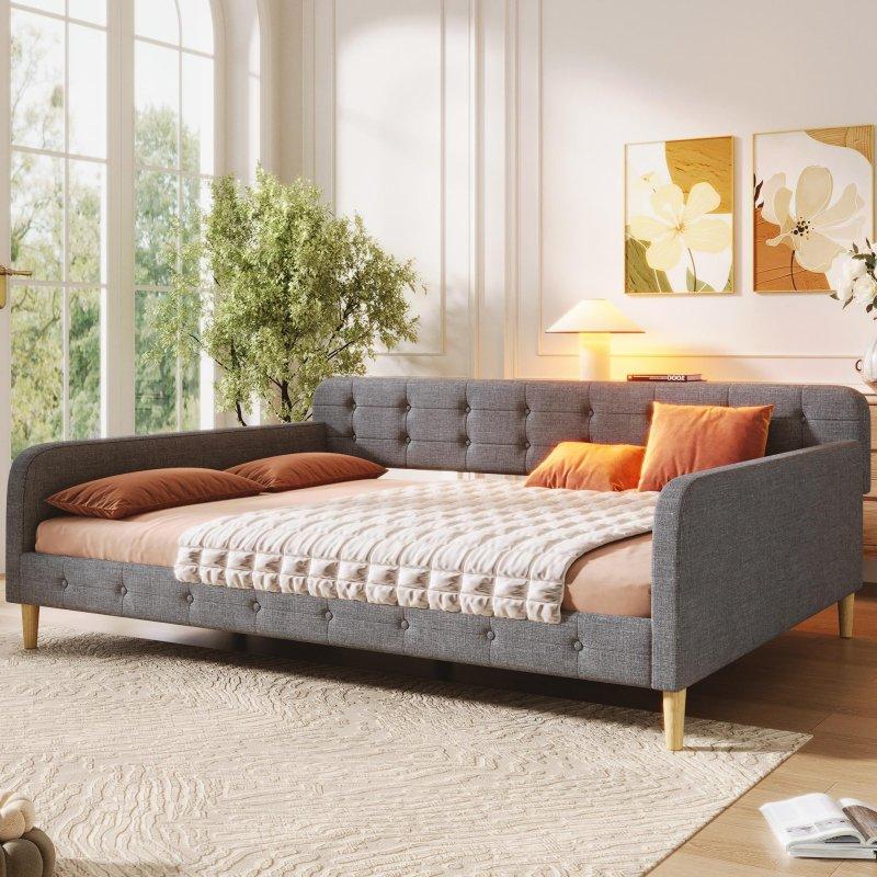 Bej Döşemeli Ahşap Konik Ayaklı Yüzyıl Ortası Modern Daybed Karyola - Queen Boy - 329703 Bej Döşemeli Ahşap Konik Ayaklı Yüzyıl Ortası Modern Daybed Karyola - Queen Boy - 329703