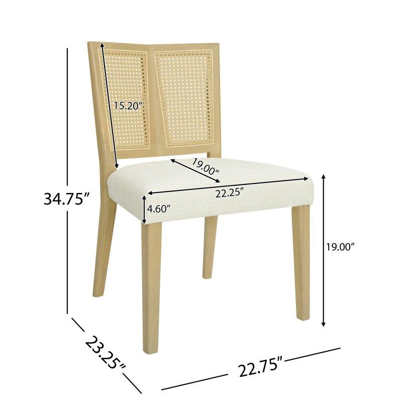 Bej Döşemeli Ahşap Rattan Sandalye 2li Set - 252541