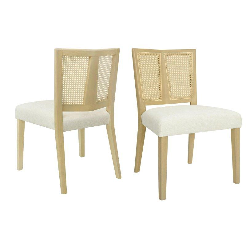Bej Döşemeli Ahşap Rattan Sandalye 2li Set - 252541