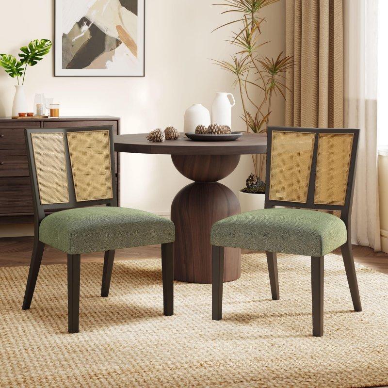 Bej Döşemeli Kahverengi Masif Kauçuk Ağacı Rattan Sandalye 2li Set - 252534