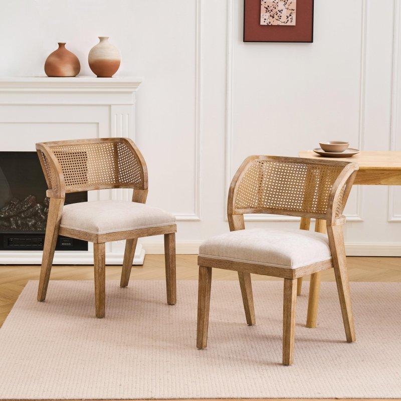Bej Döşemeli Kauçuk Ağacı Kavisli Sırtlı 2li Set Rattan Sandalye - 253305