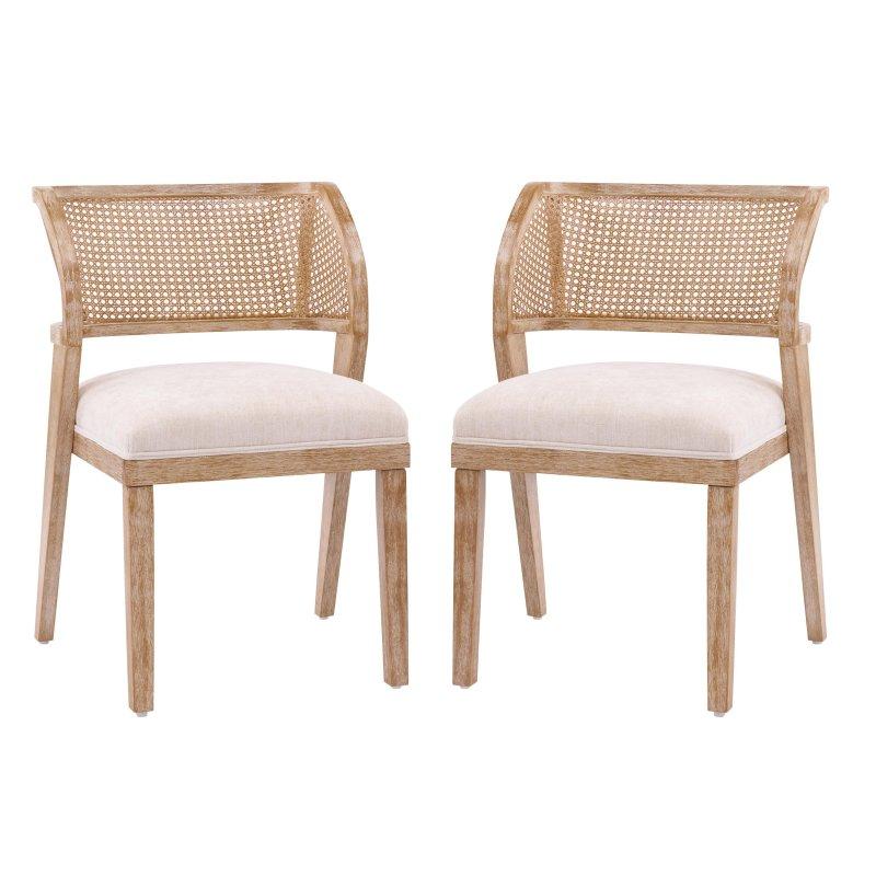 Bej Döşemeli Kauçuk Ağacı Kavisli Sırtlı 2li Set Rattan Sandalye - 253305