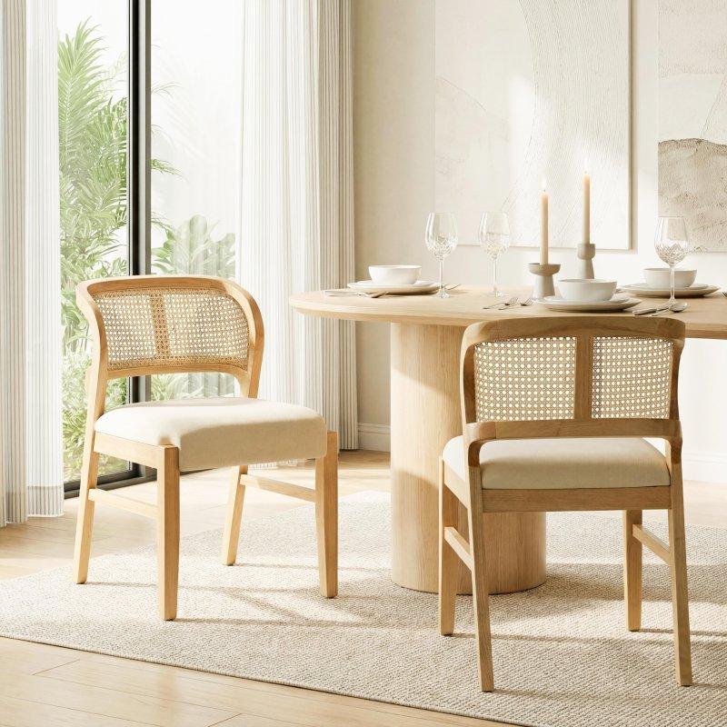Bej Döşemeli Masif Ahşap El Örgüsü Rattan Sandalye - 253193
